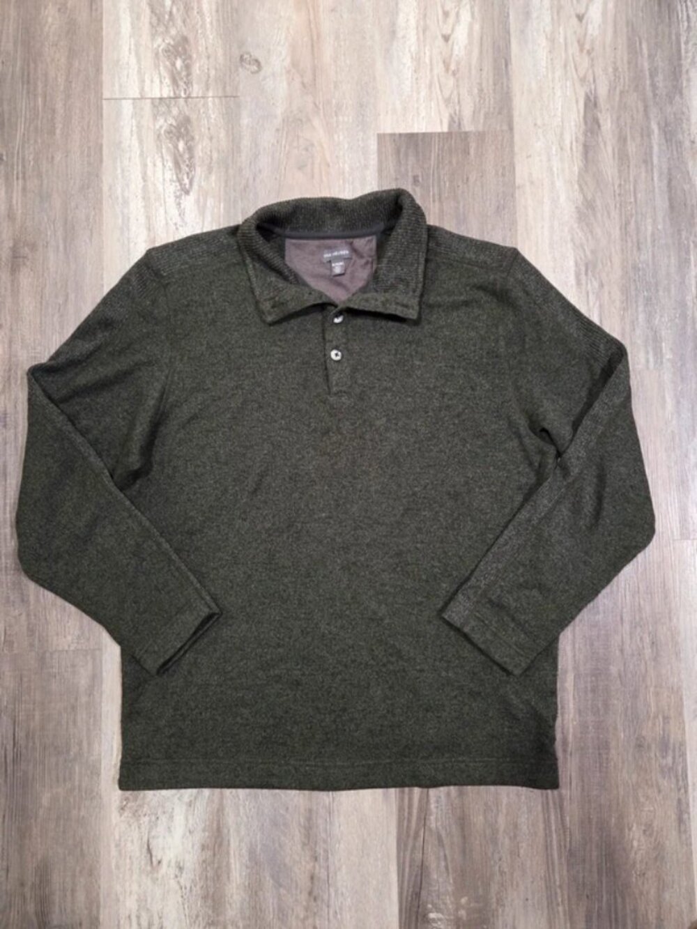 Olive Green Van Heusen Quarter Button Up Pullover Sweater Men's XL